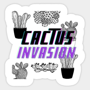 Cactus Invasion Whte Sticker